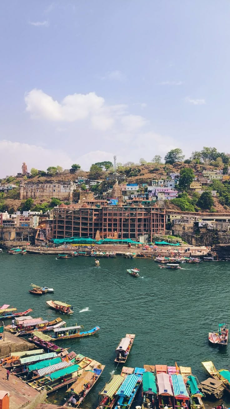 Boats on the Narmada River near Omkareshwar temple